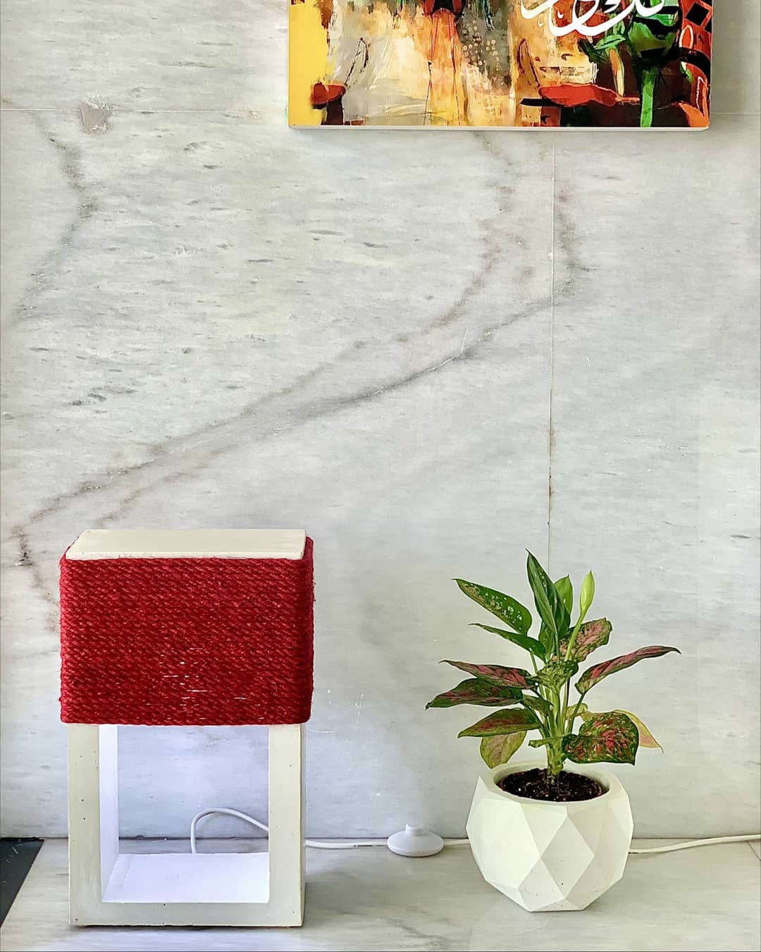 White Floor Lamp - Red Rope