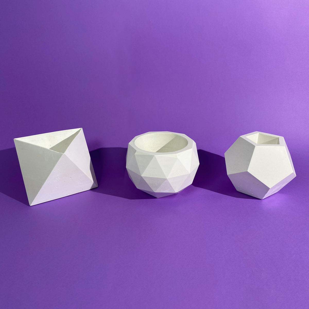 Modern Geometric Planters in White Concrete