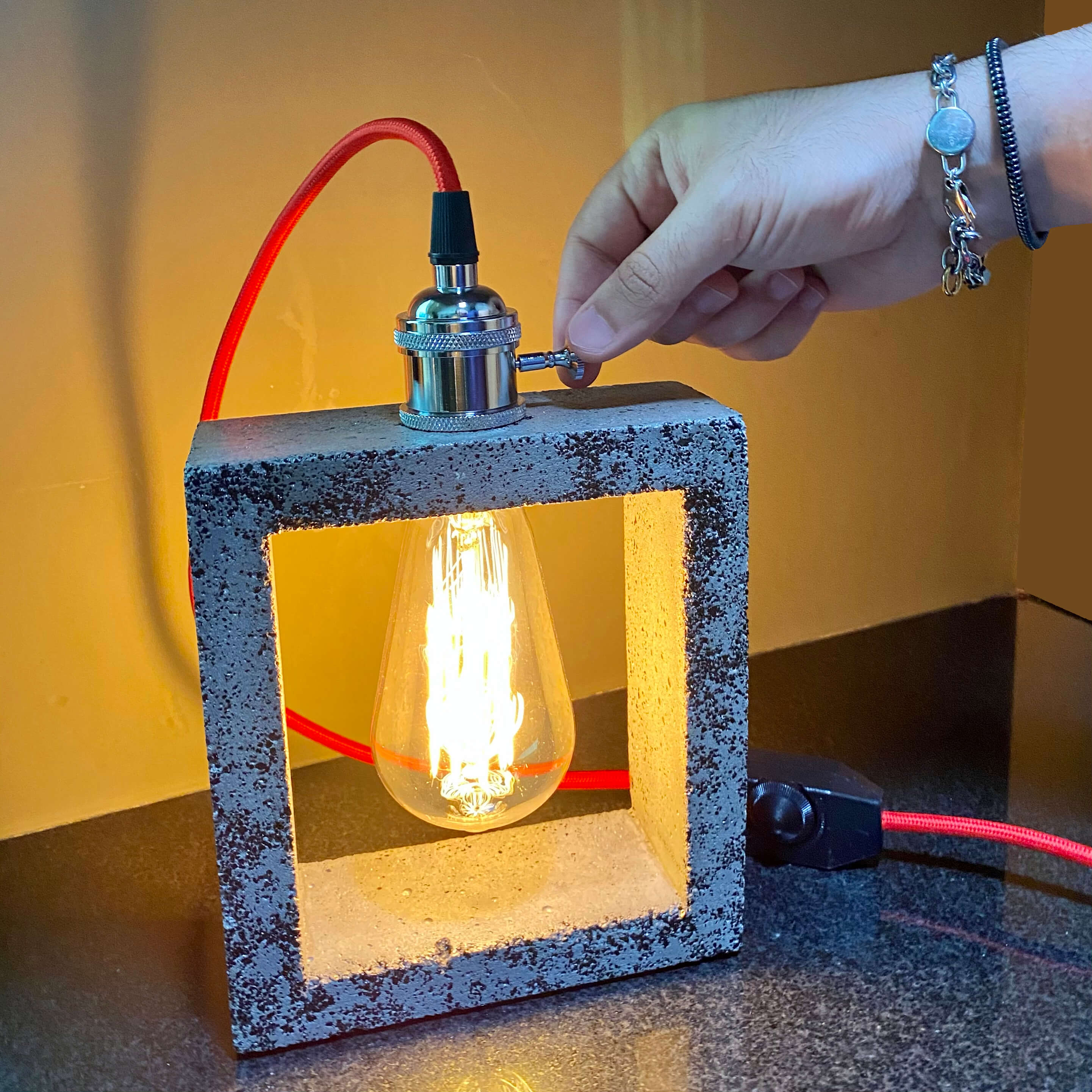 Concrete Table Lamp - Charcoal Black