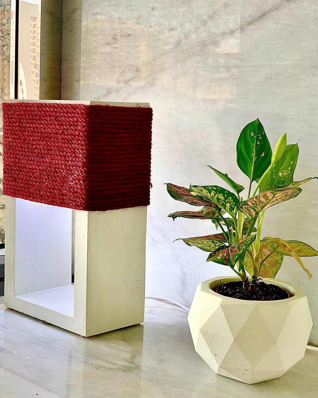 White Floor Lamp - Red Rope